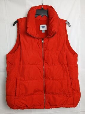 Old Navy Red Puffer Vest - Sleeveless Zip Front - XL